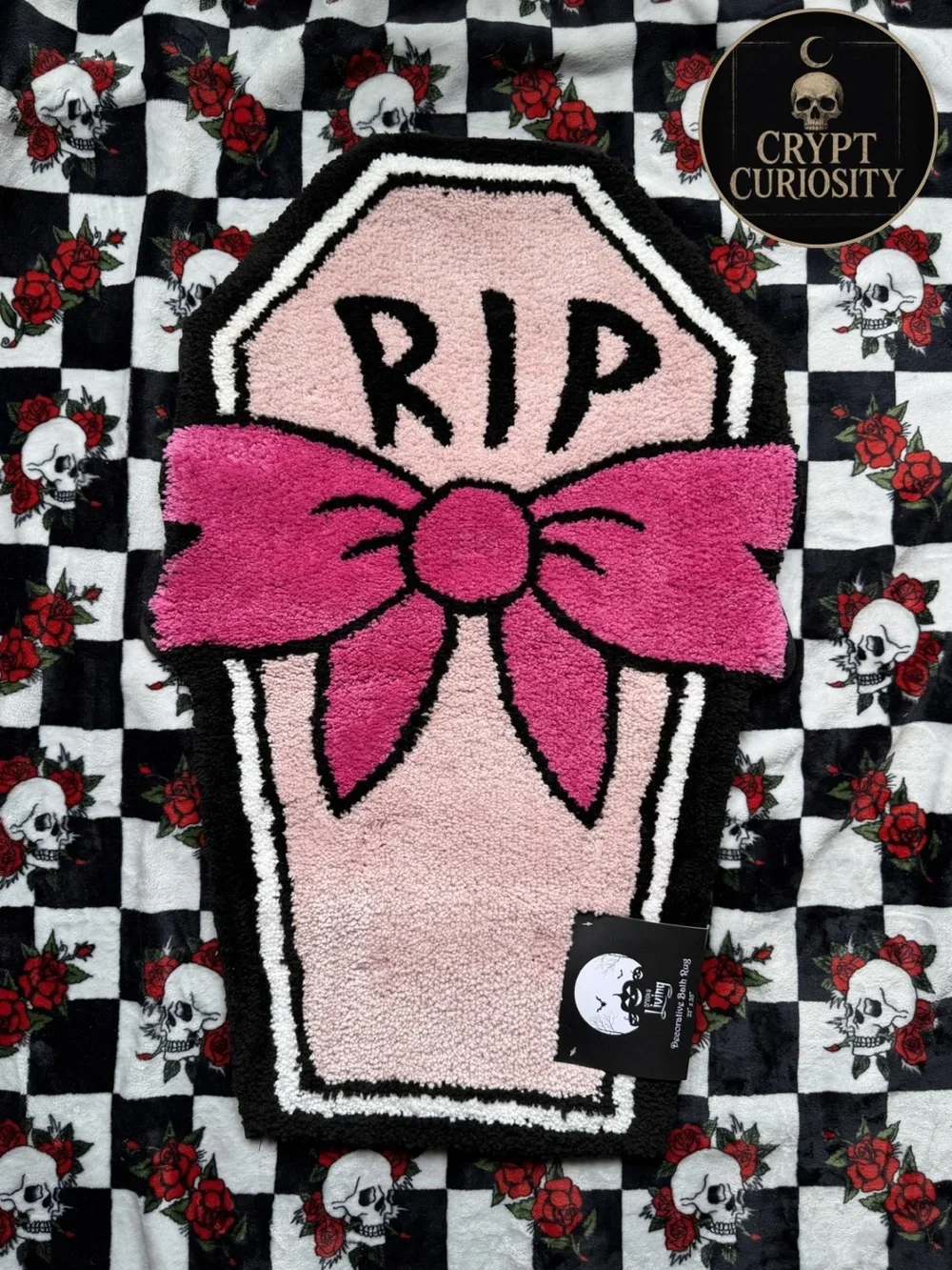 BRAND NEW HALLOWEEN pink girly coquette rip coffin shape bath mat
